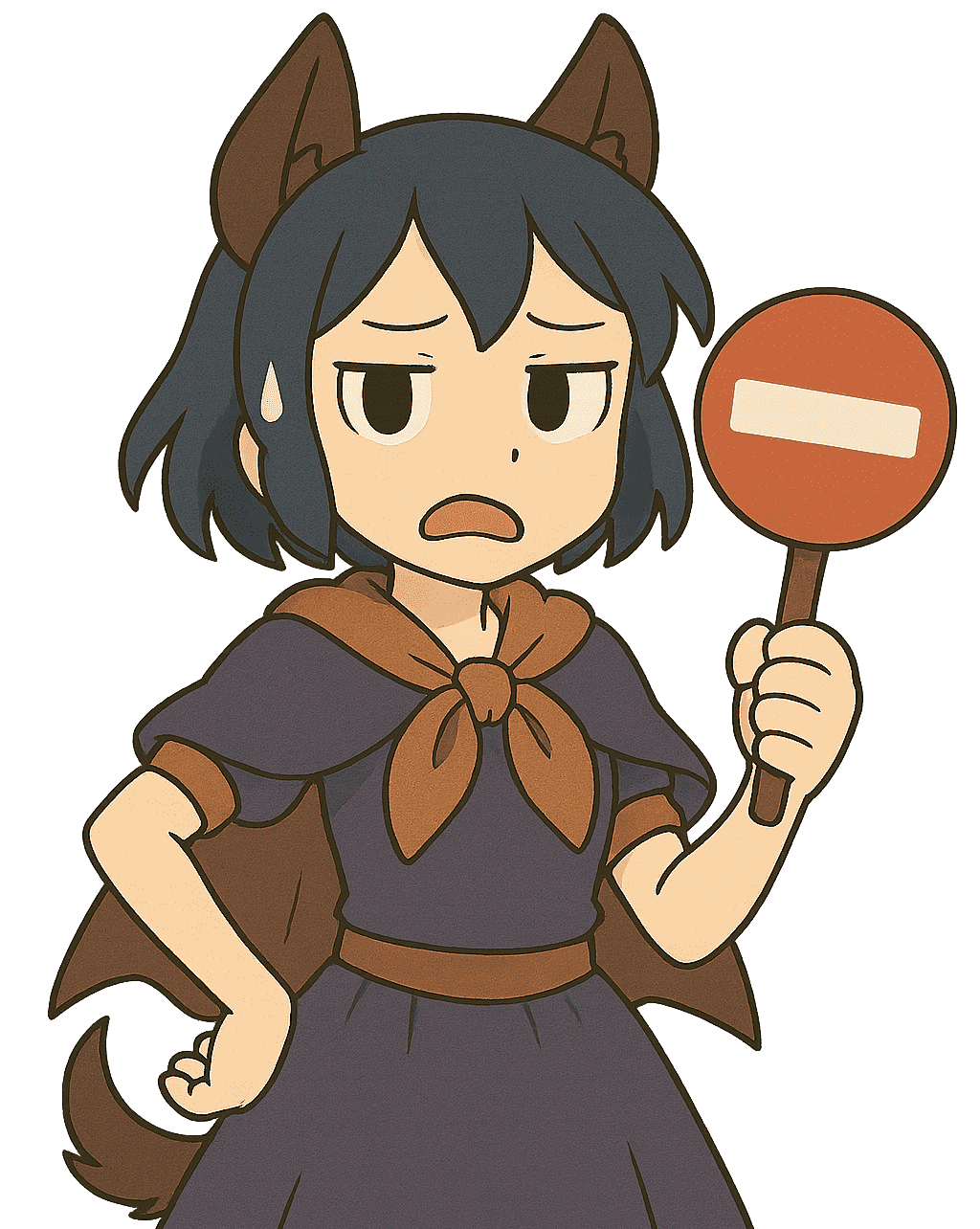 Cute anime mascot character with a sad face